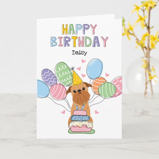 Carte d'anniversaire Red Brussels Griffon Dog (Fleur jaune)