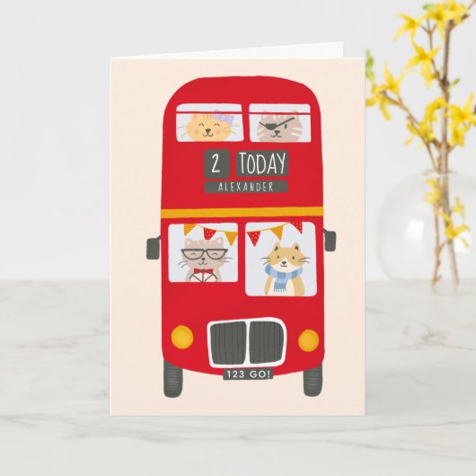 Carte d'anniversaire Red Bus (Fleur jaune)