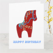 Carte d'anniversaire Red Dala Horse (Fleur jaune)