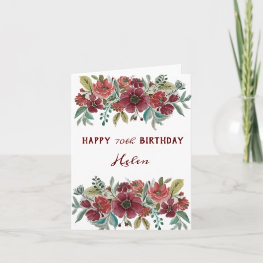 Carte d'anniversaire Red Floral Joyeux 70e (Devant)