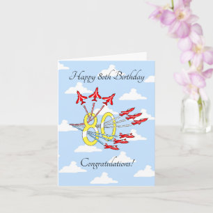 Carte d'anniversaire Red Jet Avions 80e (Blue Sky)