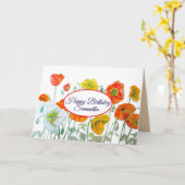 Carte d'anniversaire Red Orange Poppy Watercolor (Fleur jaune)