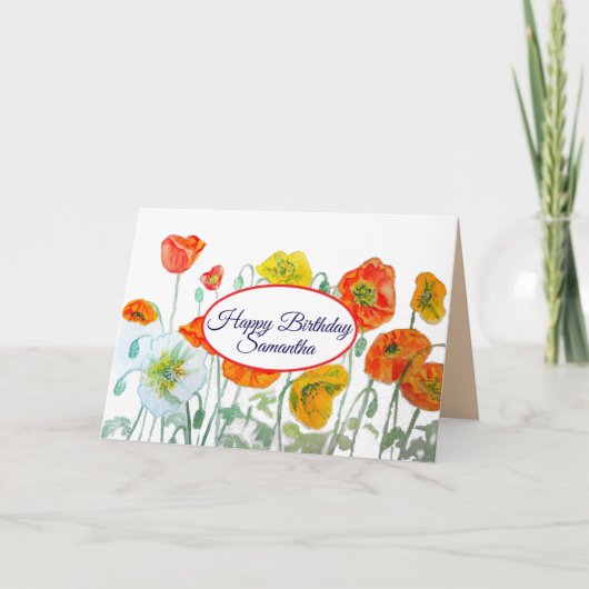 Carte d'anniversaire Red Orange Poppy Watercolor (Devant)