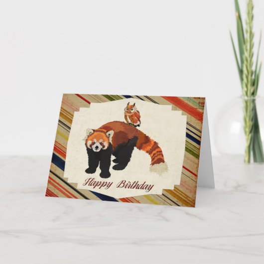 Carte d'anniversaire Red Panda & Owl (Devant)
