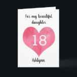 Carte d'anniversaire Red Watercolor Heart 18th Bir<br><div class="desc">Une carte personnalisée de coeur aquarelle 18ème anniversaire pour fille, petite-fille, nièce, etc. Cette carte d'aquarelle rouge coeur dix-huitième anniversaire peut être facilement personnalisée avec le nom du récipiendaire de l'anniversaire. Le message de la carte interne peut également être modifié. Cela ferait un grand gardien de carte d'anniversaire pour son...</div>