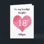 Carte d'anniversaire Red Watercolor Heart 18th Bir<br><div class="desc">Une carte personnalisée de coeur aquarelle 18ème anniversaire pour fille, petite-fille, nièce, etc. Cette carte d'aquarelle rouge coeur dix-huitième anniversaire peut être facilement personnalisée avec le nom du récipiendaire de l'anniversaire. Le message de la carte interne peut également être modifié. Cela ferait un grand gardien de carte d'anniversaire pour son...</div>