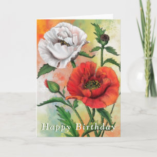 Carte d'anniversaire Red White Poppies