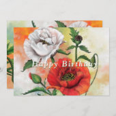 Carte d'anniversaire Red White Poppies (Devant / Derrière)