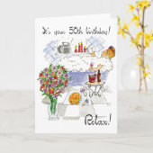 Carte d'anniversaire 'Relax' 50e (Fleur jaune)