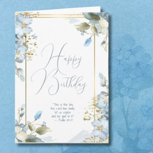 Carte d'Anniversaire Religieux Floral Bleu avec Éc