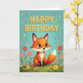 Carte d'anniversaire renard douce (Fleur jaune)