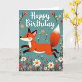 Carte d'anniversaire Renard Enjoué (Fleur jaune)