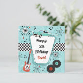 Carte d'anniversaire rétro années 50 bleue et roug (Debout devant)