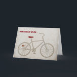 Carte d'anniversaire Retro Bike<br><div class="desc">Vous vous rappelez quand vous mettez une carte à jouer sur vos rayons de vélo pour sonner cool? Cette carte d'anniversaire ramènera ces sentiments rétro, avec une silhouette de vélo vintage, avec carte à jouer serrée à la parole du volant. Personnalisez le texte rouge pour lire ce que vous voulez....</div>