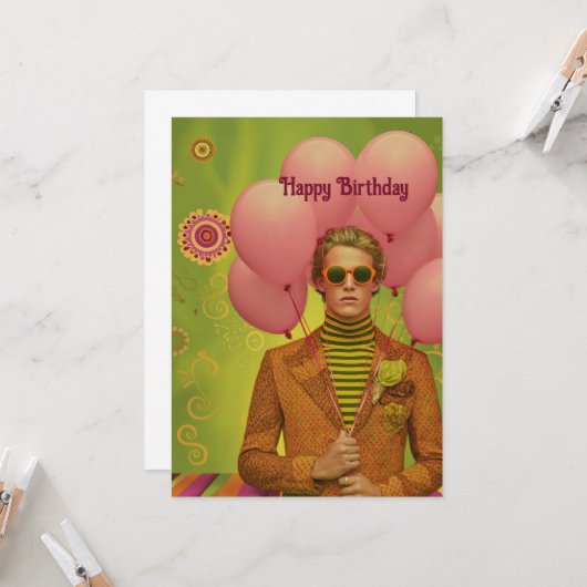 Carte d'anniversaire Retro Cool Dude (Devant/Arrière en situation)