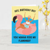 Carte d'anniversaire rétro coquine flamingo pour a (Fleur jaune)