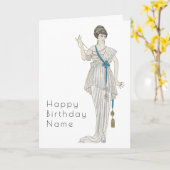 Carte d'anniversaire rétro femme toge robe Art déc (Fleur jaune)