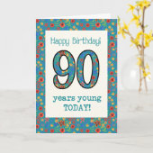 Carte d'anniversaire Retro Floral 90 ans Jeune (Fleur jaune)