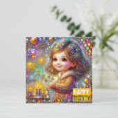 CARTE D'ANNIVERSAIRE ~ Retro Girl Lights' Display (Debout devant)