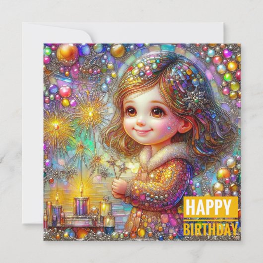 CARTE D'ANNIVERSAIRE ~ Retro Girl Lights' Display (Devant)