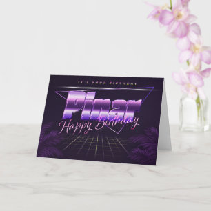 Carte d'anniversaire rétro lila avec prénom nom Pi