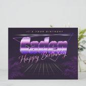 Carte d'anniversaire rétro lilas avec prénom Caden (Debout devant)