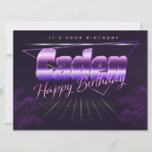 Carte d'anniversaire rétro lilas avec prénom Caden (Devant)