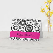 Carte d'anniversaire Retro noir fleurs blanches (Fleur jaune)