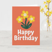 Carte d'anniversaire rétro orange (Fleur jaune)