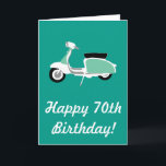 Carte d'anniversaire Retro Scooter Happy 70th<br><div class="desc">Retro Scooter Happy 70th Birthday Card conçu par Anna-Marie Bush. Voir d'autres oeuvres d'Anna à www.anna-mariebush.com.</div>