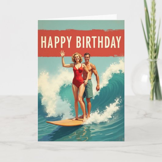 Carte d'anniversaire Rétro Surf (Devant)