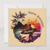 Carte d'anniversaire Retro Surfer Sunset Beach (Devant)