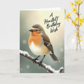 Carte d'anniversaire Robin d'hiver (Fleur jaune)