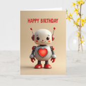 Carte d'anniversaire robot cœur (Fleur jaune)