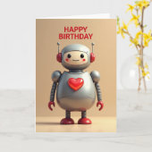 Carte d'anniversaire Robot Sucré (Fleur jaune)