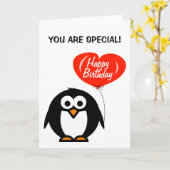 Carte d'anniversaire romantique | pingouin et ball (Fleur jaune)