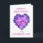 Carte d'anniversaire romantique pour une épouse -<br><div class="desc">Une jolie et romantique carte d'anniversaire pour une épouse, avec un coeur fait de fleurs roses et bleues, à partir d'un collage de papier peint à la main par Judy Adamson. Si vous voudriez le texte de couverture changé de quelque façon (par exemple un âge, une personne ou une langue...</div>