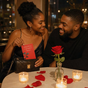 Carte d'anniversaire romantique rouge et noir pour