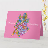 Carte d'anniversaire rose (Fleur jaune)