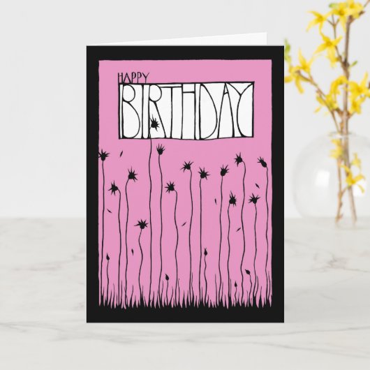 Carte d'anniversaire rose (Fleur jaune)