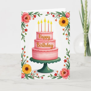 Carte d'anniversaire rose à étages