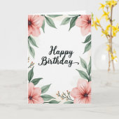 Carte d'anniversaire rose aquarelle (Fleur jaune)