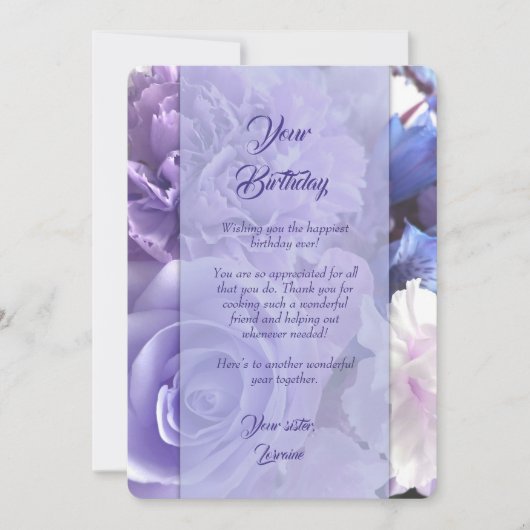 Carte d'anniversaire Rose Bleu Violet (Devant)