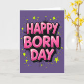 Carte d'anniversaire rose brillant (Fleur jaune)