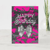 Carte d'anniversaire rose Camo & Bow (Devant)