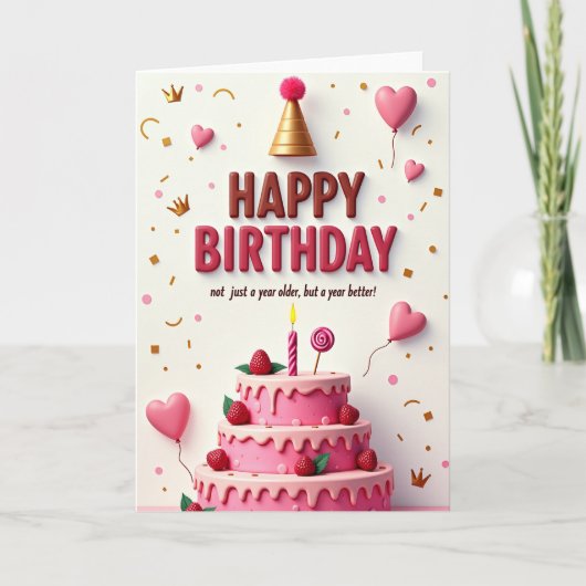 Carte d'anniversaire Rose Cerise (Devant)