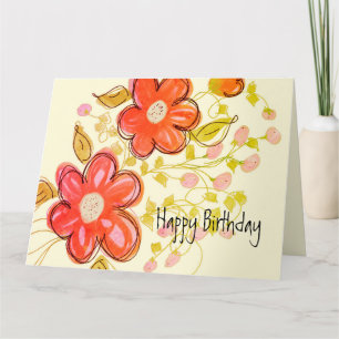 Carte d'anniversaire rose Coral orange Flowered