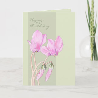 Carte d'anniversaire rose Cyclamens verte