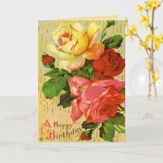 Carte d'anniversaire rose de cru (Fleur jaune)