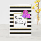 Carte d'anniversaire rose et Black White Gold (Fleur jaune)